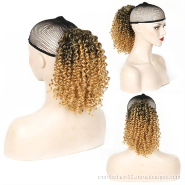 Wholesale Cheap Price Natural Color For Women Pre Plucked Water Curly Drawstring Net For Ponytail In Hair Extension Synthetic